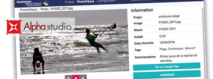 Vue d'une photo dans le module photothèque de l'application web pour les photographes Alpha Studio