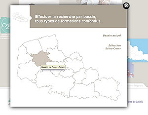 La carte de sélection du bassin géographique sur les écrans du mini-site web
